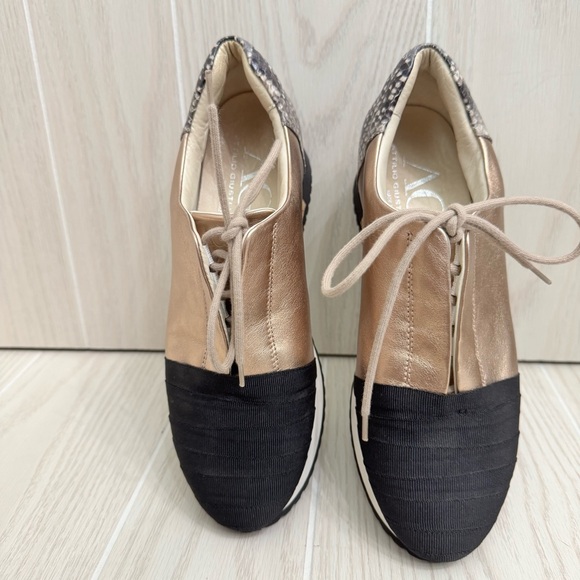 AGL Women's Black Rose Gold Snake Print Cork Platform Leather Sneakers Size 36 6